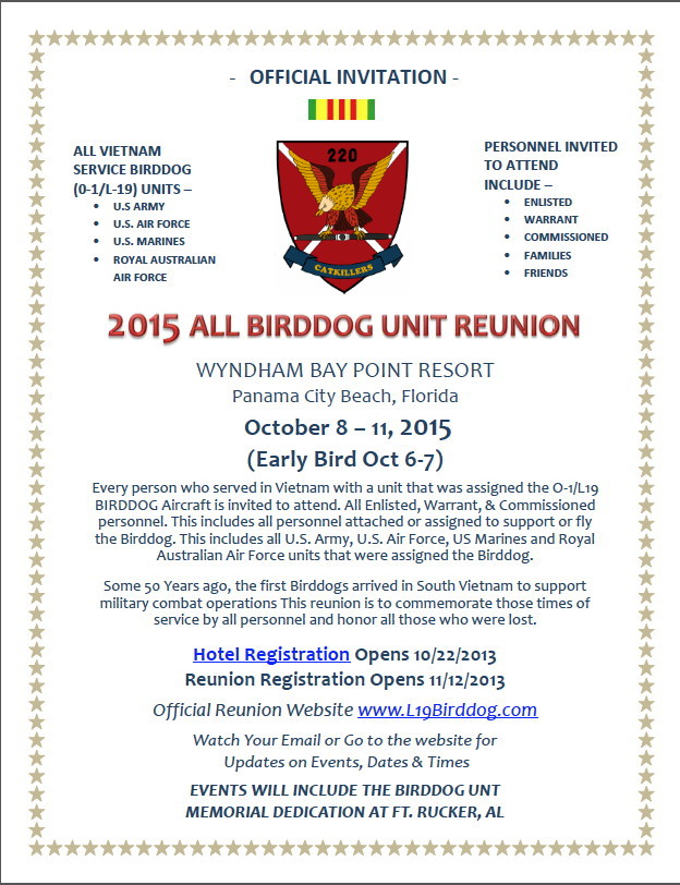 Graphic, 2015 All-Birddog Unit Reunion Invitation Graphic, 2015 All-Birddog Unit Reunion Invitation
