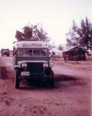 Bus on road near Marble Mountain airfield