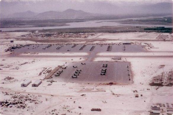 Marble Mountain Airfield, looking west. 220th shack at extreme left edge of the far side of the psp runway