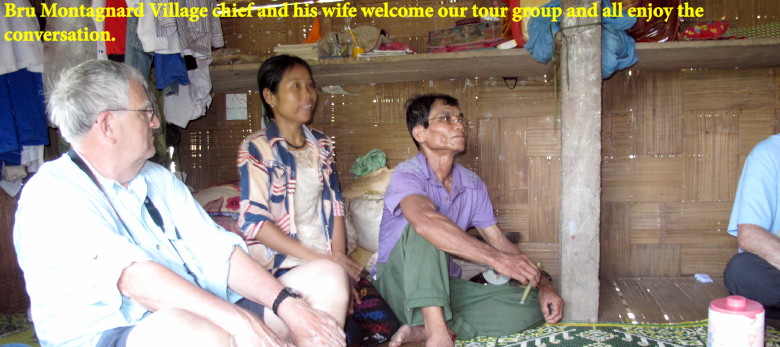 Vietnam Battlefield Tours, visit to Bru Montagnard Village with a basket of five young pigs purchased at a local market Vietnam Battlefield Tours, visit to Bru Montagnard Village with a basket of five young pigs purchased at a local market