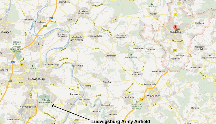 Local map showing Backnang and Ludwigsburg areas Local map showing Backnang and Ludwigsburg areas