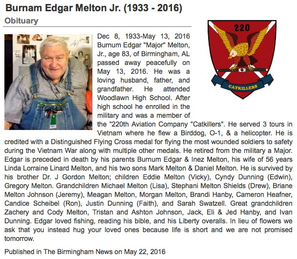 MAJ Burnam E. Melton, Jr., obituary written by his granddaughter, Stephani MAJ Burnam E. Melton, Jr., obituary written by his granddaughter, Stephani