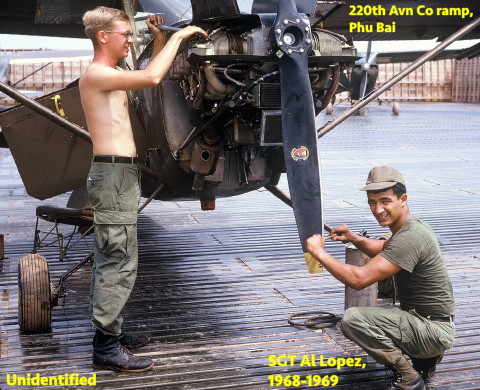 Some of the much-appreciated men who kept them running! Kneeling working on the prop is Al Lopez and man standing is unidentified. Photo by Charles Finch Some of the much-appreciated men who kept them running! Kneeling working on the prop is Al Lopez and man standing is unidentified. Photo by Charles Finch