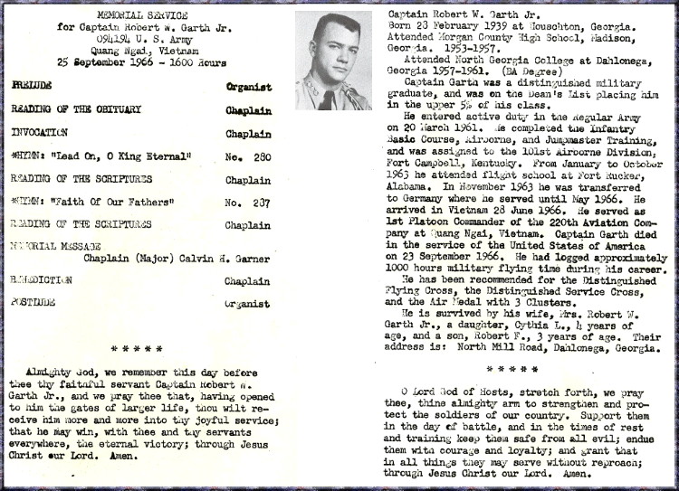 CPT Garth's Memorial Service Program, Quang Ngai CPT Garth's Memorial Service Program, Quang Ngai