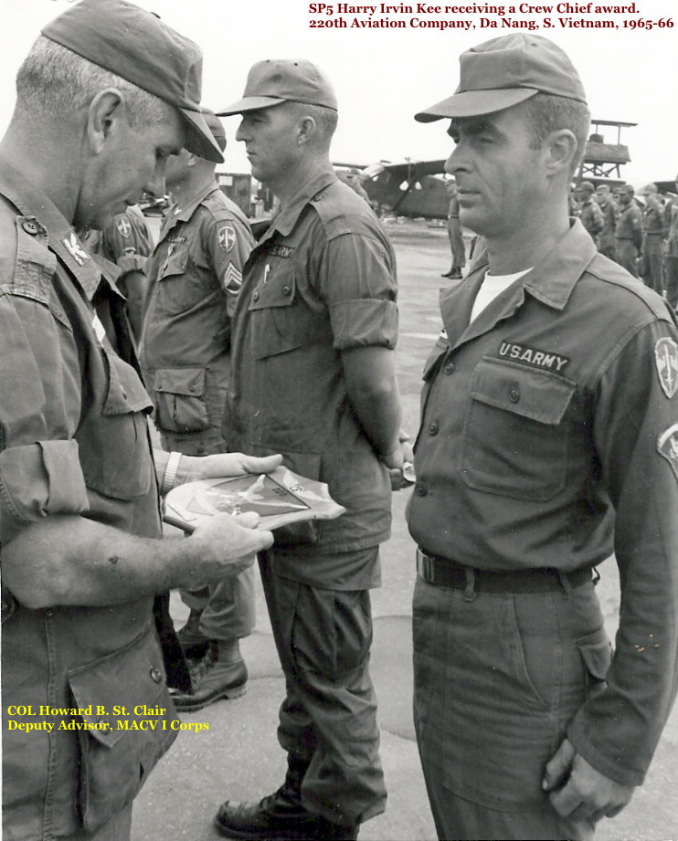 SP5 Harry I. Kee receiving a Crew Chief Award, 220th Aviation Company, circa 1965-66 SP5 Harry I. Kee receiving a Crew Chief Award, 220th Aviation Company, circa 1965-66