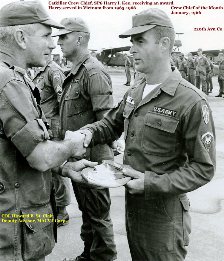 SP5 Harry I. Kee receiving a Crew Chief Award, 220th Aviation Company, circa 1965-66
