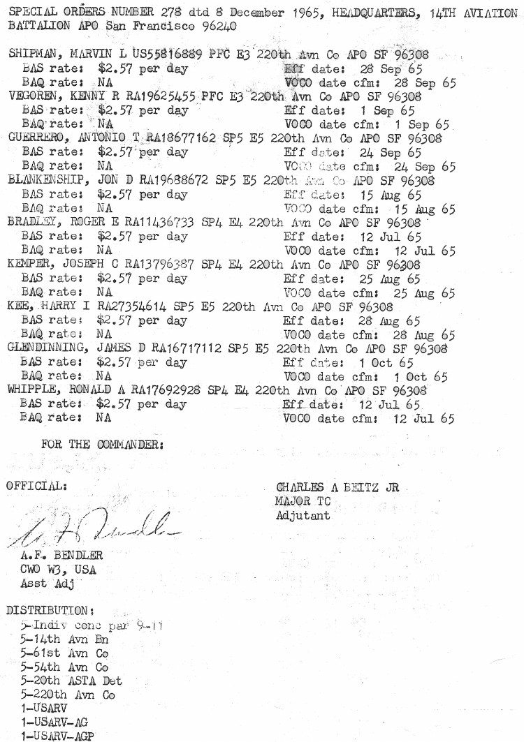 Special Order 279, page 2, dated 8 December 1965 Special Order 279, page 2, dated 8 December 1965