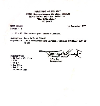 Final Change of Command Orders, 1971 Final Change of Command Orders, 1971