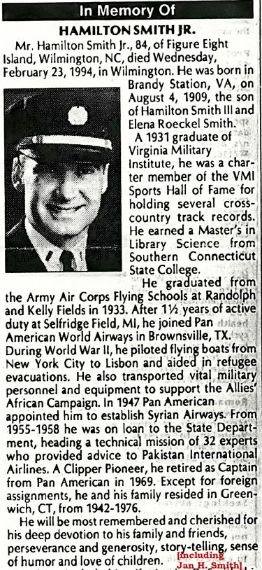 Memorial to Captain Hamilton Smith, Jr., Pan American World Airways