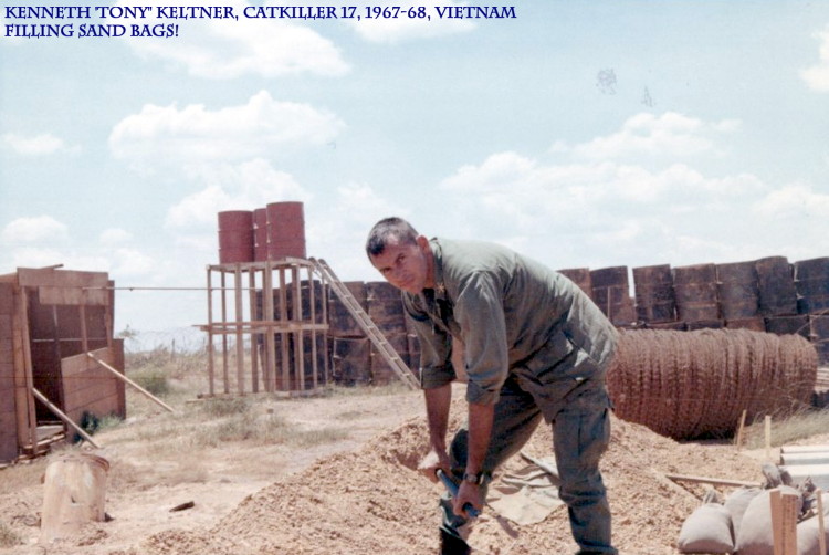CPT Tony Keltner, Catkiller 17, filling sand bags CPT Tony Keltner, Catkiller 17, filling sand bags