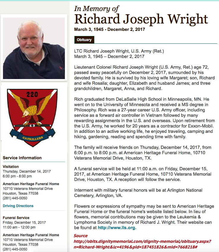 LTC Richard J. Wright obutuary LTC Richard J. Wright obutuary